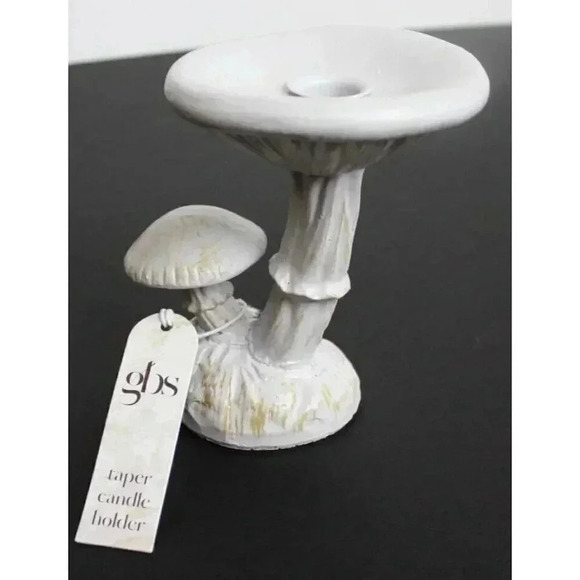 New White / Gold Resin Wild Woodland Mushrooms Candle Holder Room Decor - Picture 2 of 5